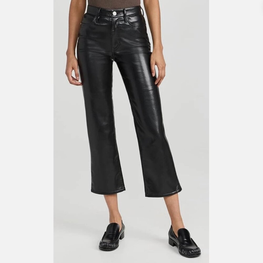 FRAME BLACK LE JANE CROP RECYCLED LEATHER JEANS 23 (XXS) NWOT